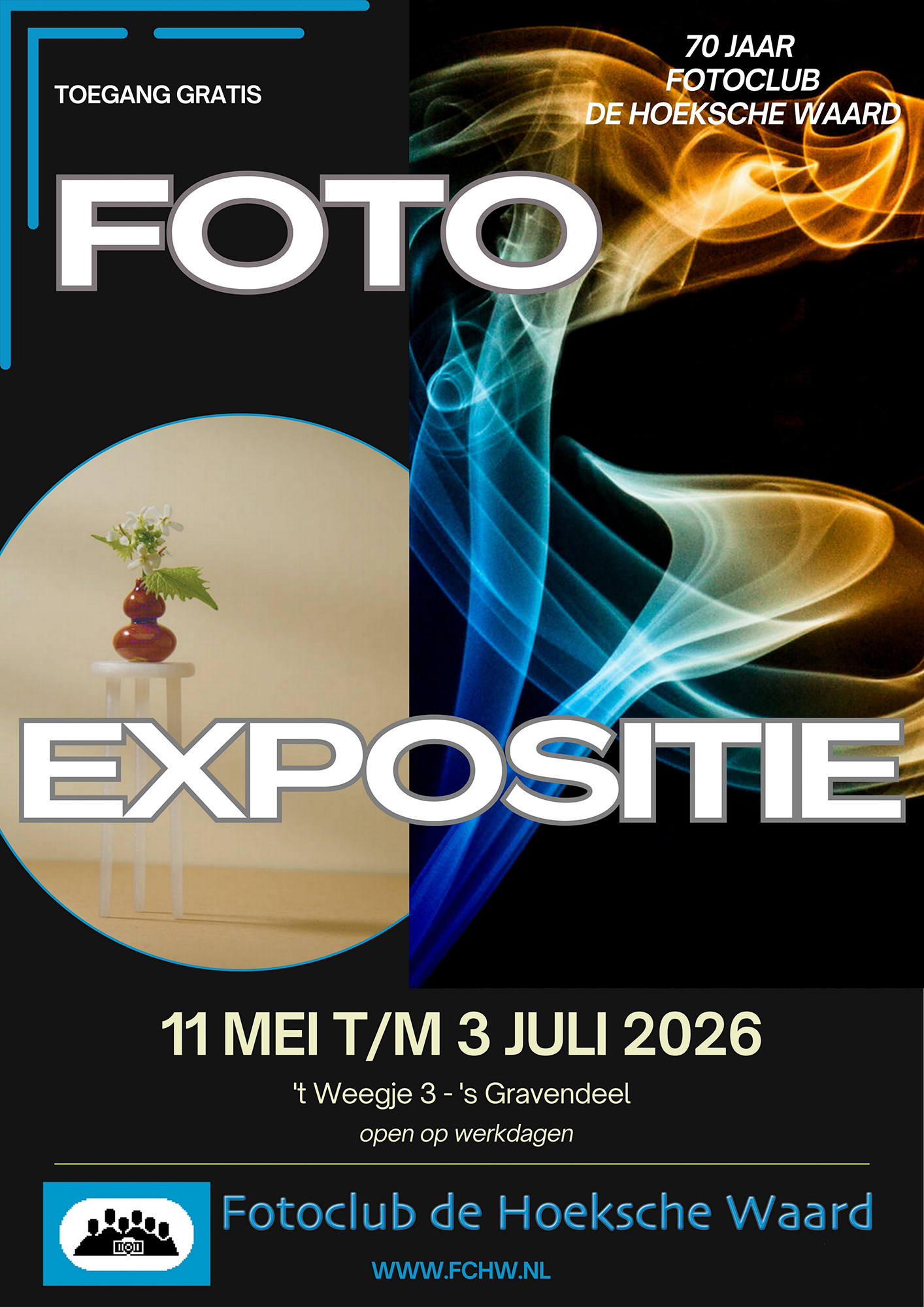 Vrijdag 8 mei zijn de foto’s van de foto expositie opgehaald in Oud Beijerland en weggebracht naar s Gravendeel, waar ze nu prachtig ruim hangen in het Weegje. Er was voldoende personeel aanwezig om het allemaal op te hangen, met zelfs EEN waaghals die op de trap durfde te staan ( Adri Beenhakker Senior) zodat alles netjes en recht hangt. De Fotoclub de Hoeksche Waard bestaat 70 jaar dit jaar. We hebben er een reizende expositie van gemaakt. In de loop van dit jaar reist de tentoonstelling naar 5 locaties in de Hoeksche Waard, zodat iedereen in de gelegenheid is om het te komen bewonderen.